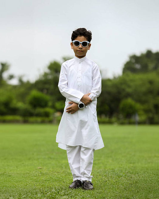 Nooraani White Cotton Kurta Pajama Set