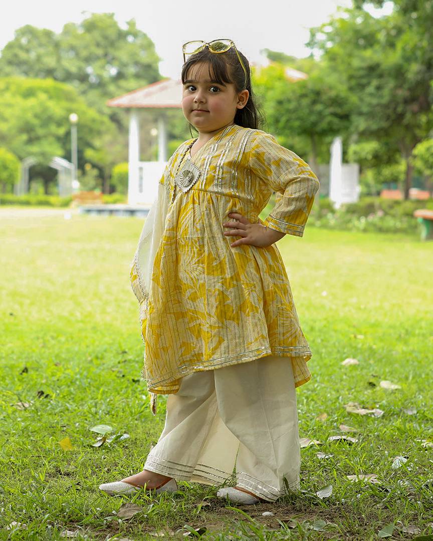 Laddoo Peela Alia Cut Sharara Set with Heavy Dupatta (Girls)