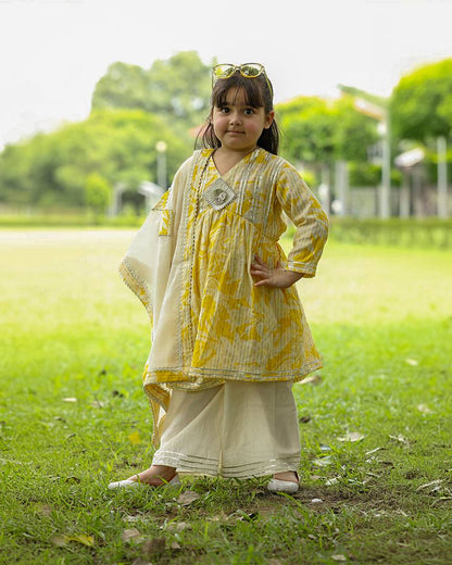 Laddoo Peela Alia Cut Sharara Set with Heavy Dupatta (Girls)