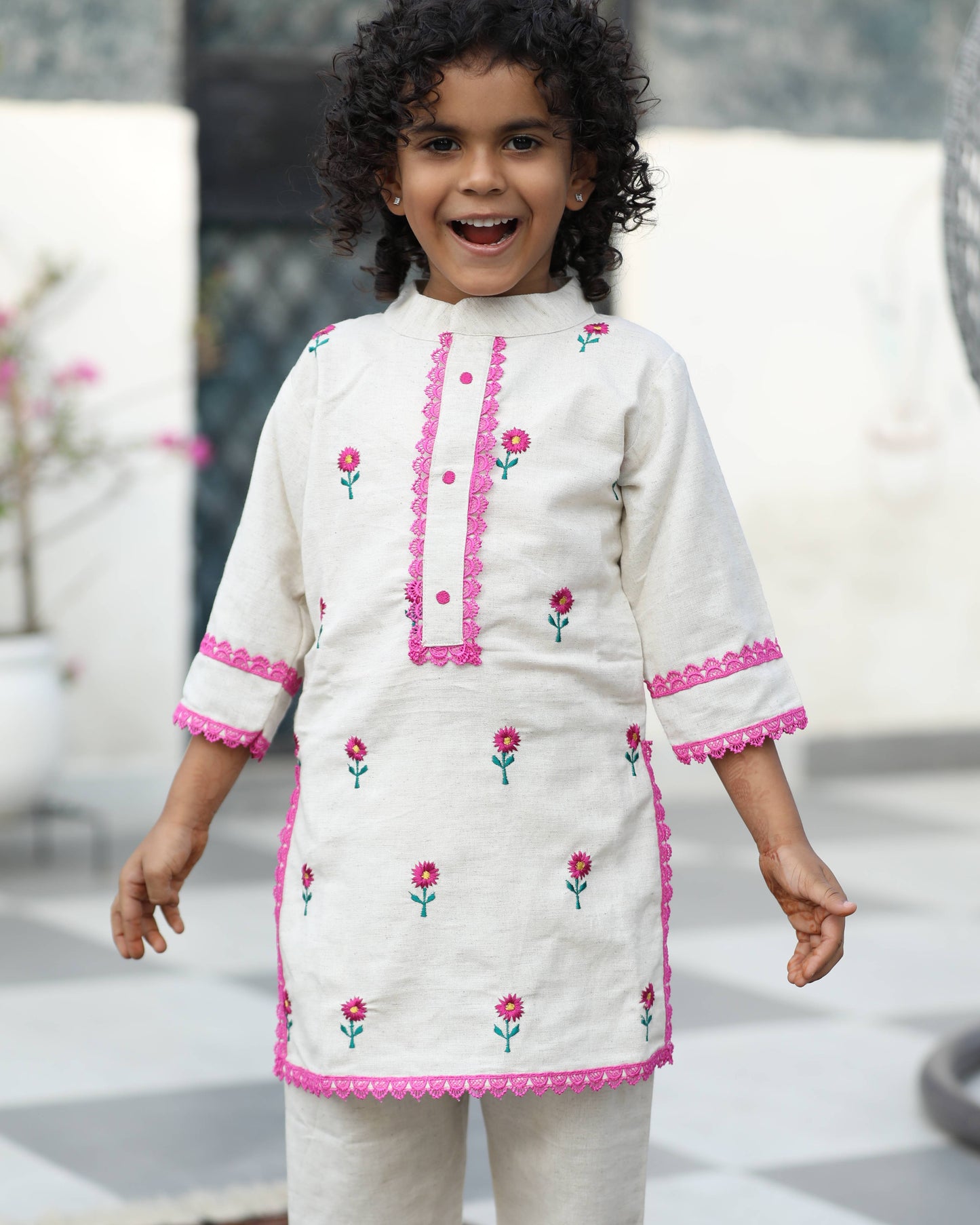 Khadi Rayon Floral Embroided Kurta Set