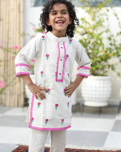 Khadi Rayon Floral Embroided Kurta Set