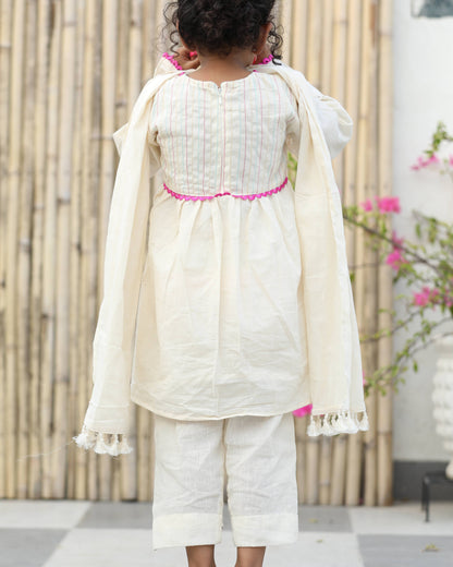 Cotton Kurta cum Frock Style embroided Suite with front Short, back Long Trouser