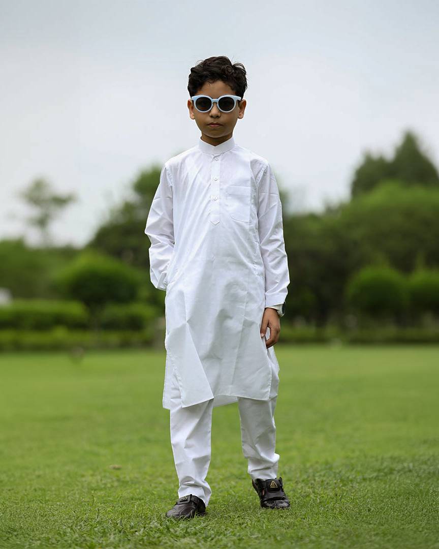 Nooraani White Cotton Kurta Pajama Set