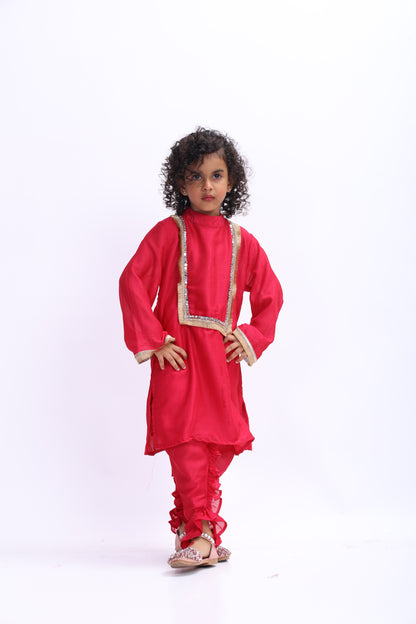 Magenta Gori Frilled Dhoti Set