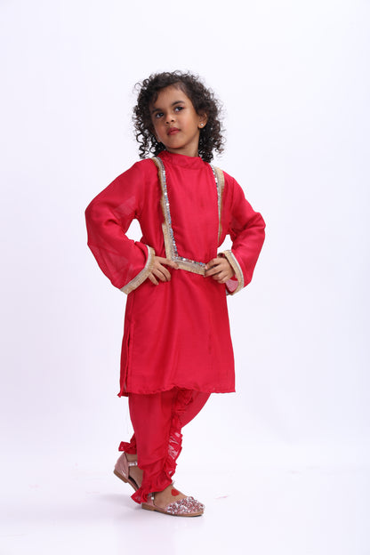 Magenta Gori Frilled Dhoti Set