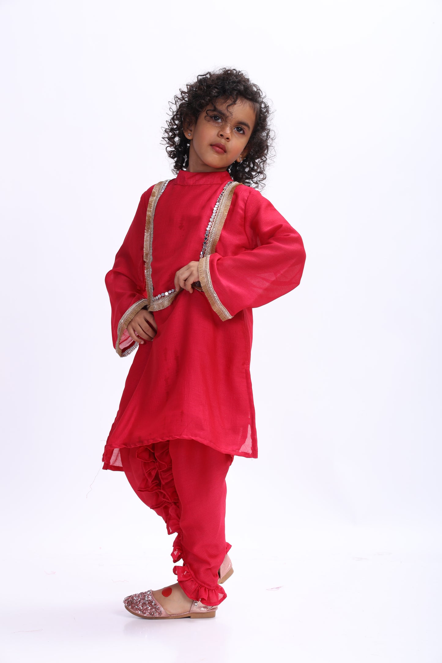 Magenta Gori Frilled Dhoti Set