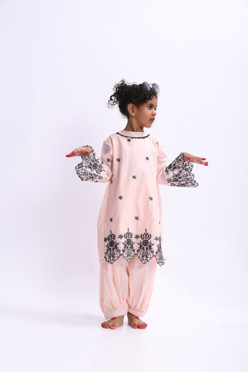 Peech Chikankari Suit with Embroidery