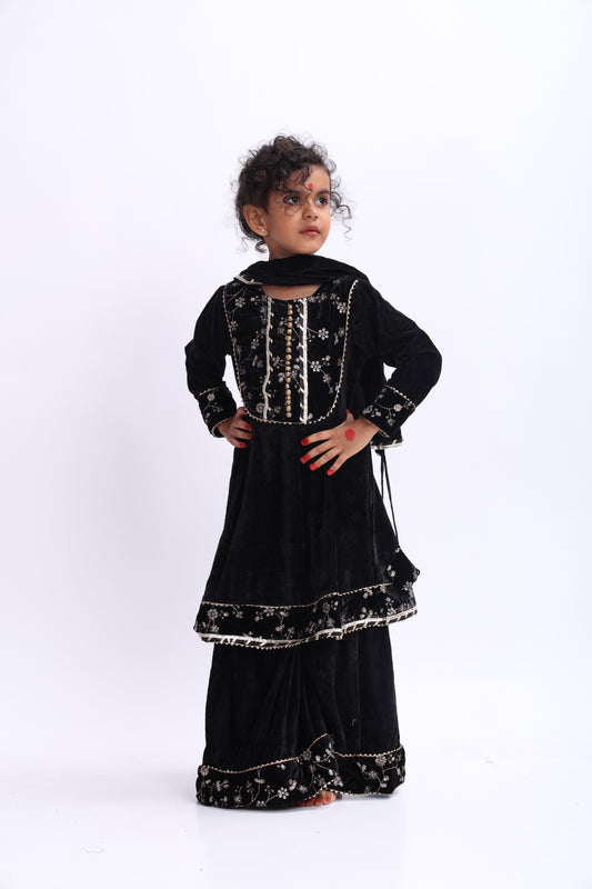 Black Velvet Sharara Set