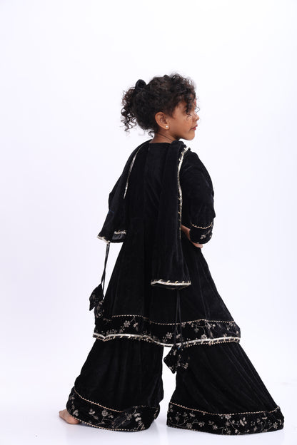 Black Velvet Sharara Set