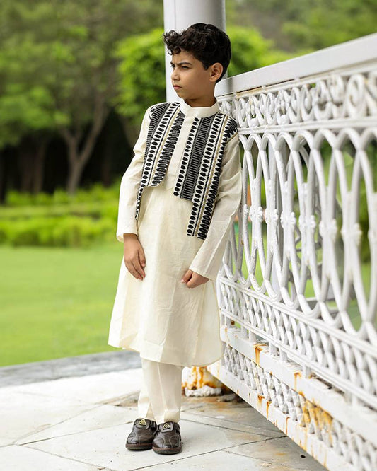 Siyah Afghani Boys Kurta with Jacket and Pajama Set