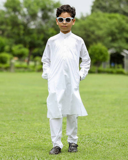 Nooraani White Cotton Kurta Pajama Set