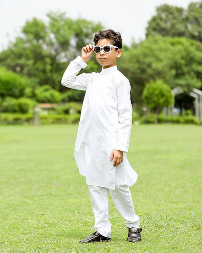 Nooraani White Cotton Kurta Pajama Set