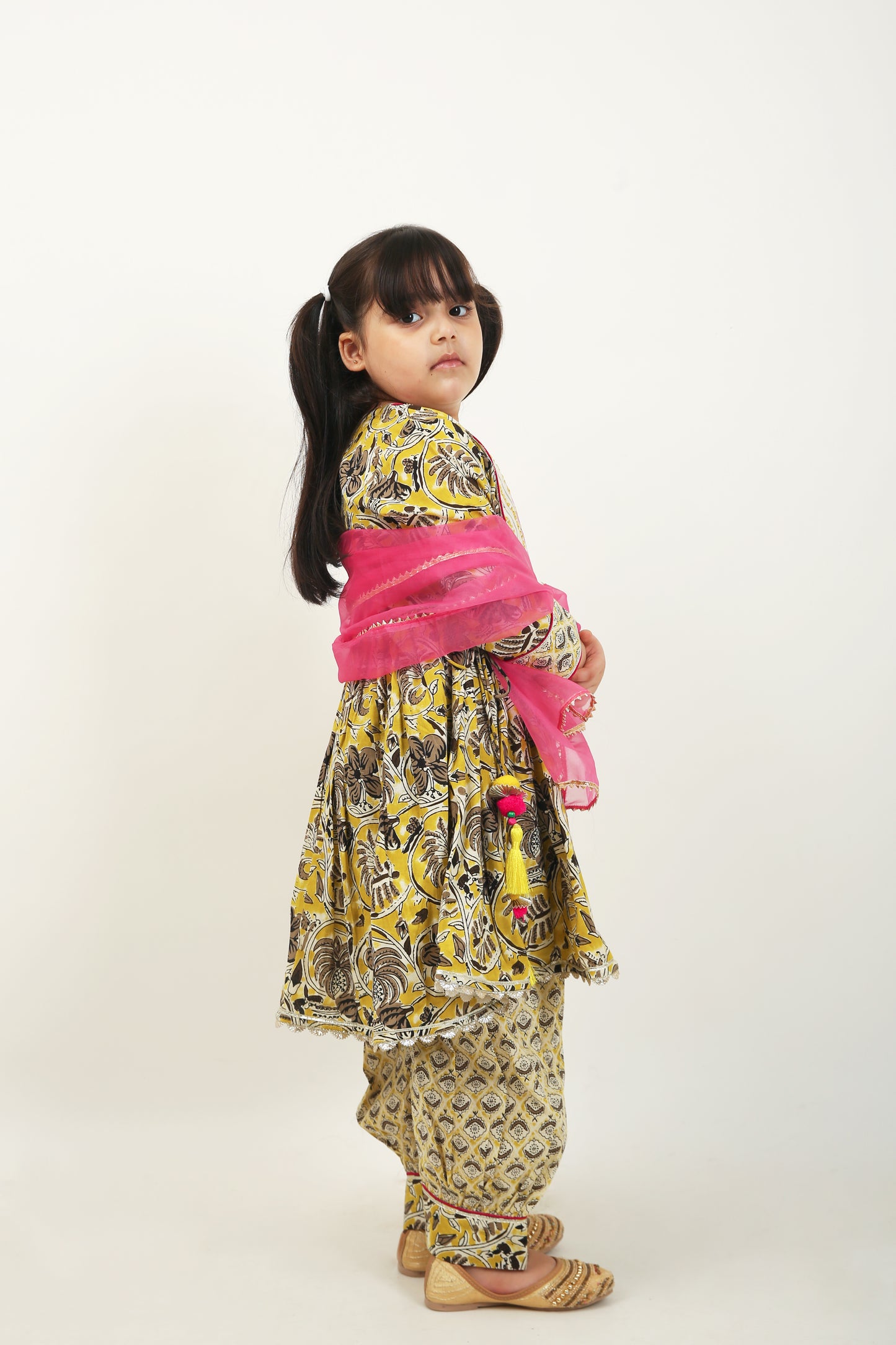 Jaipuri Sarron Pure Cotton Party Frock with Afghani Shalwar - Girls