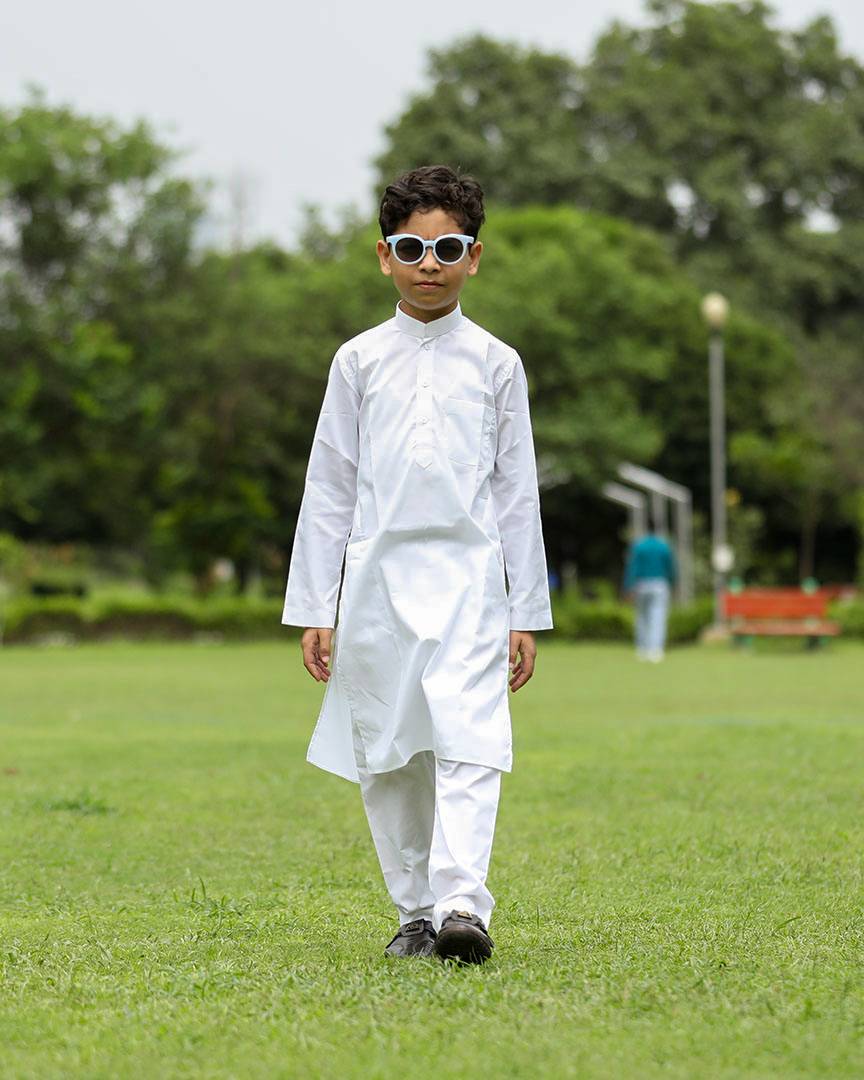 Nooraani White Cotton Kurta Pajama Set