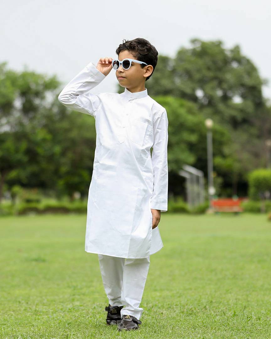 Nooraani White Cotton Kurta Pajama Set