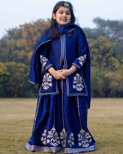 Madhuri Blue Khadi Silk Gota Patti Lehenga set