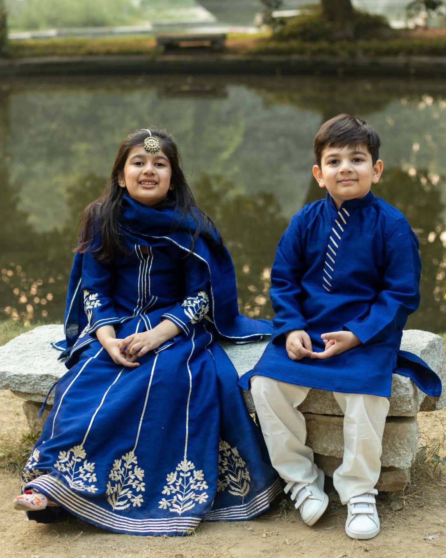 Madhuri Blue Khadi Silk Kurta with Cotton Pajama set for Boys