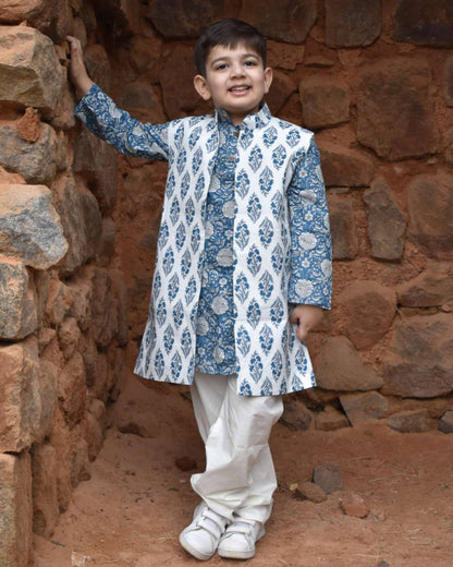 Jaipuri Print Cotton Kurta with long jacket |Boys|