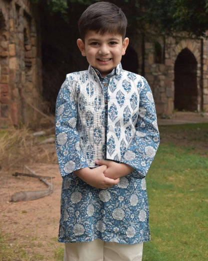 Jaipuri Print Cotton Kurta with long jacket |Boys|