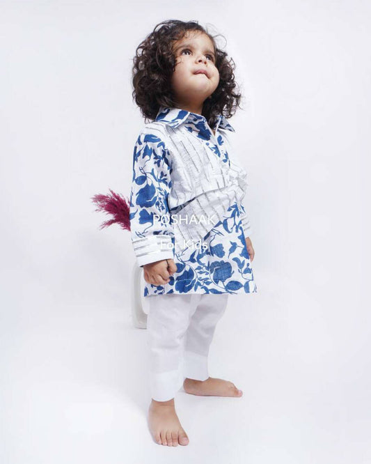 Indigo Print Cotton Co Ord set with Bow