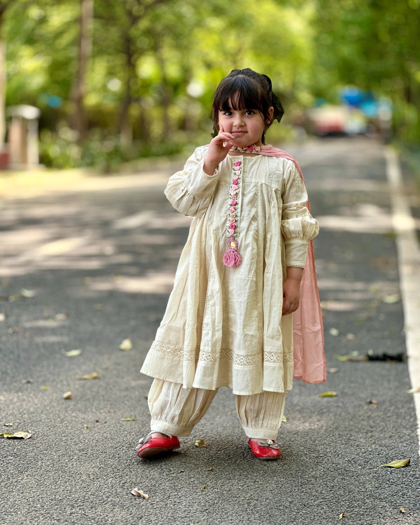 Cotton Anarkali with Balloon Pajama and Pure Shifton Dupatta