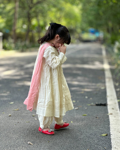 Cotton Anarkali with Balloon Pajama and Pure Shifton Dupatta