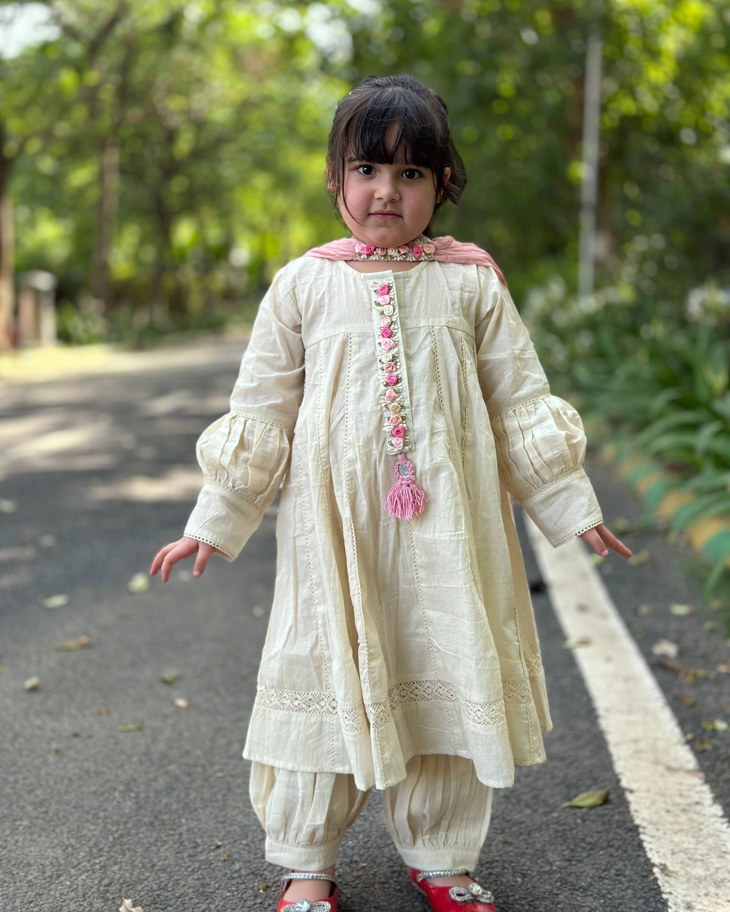 Cotton Anarkali with Balloon Pajama and Pure Shifton Dupatta