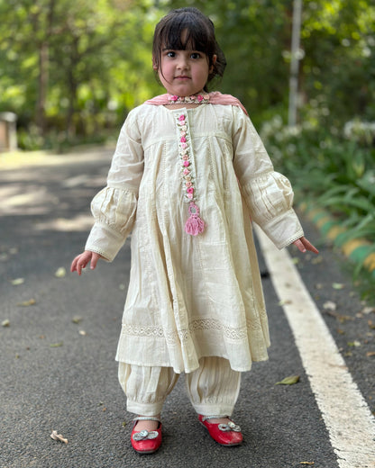 Cotton Anarkali with Balloon Pajama and Pure Shifton Dupatta