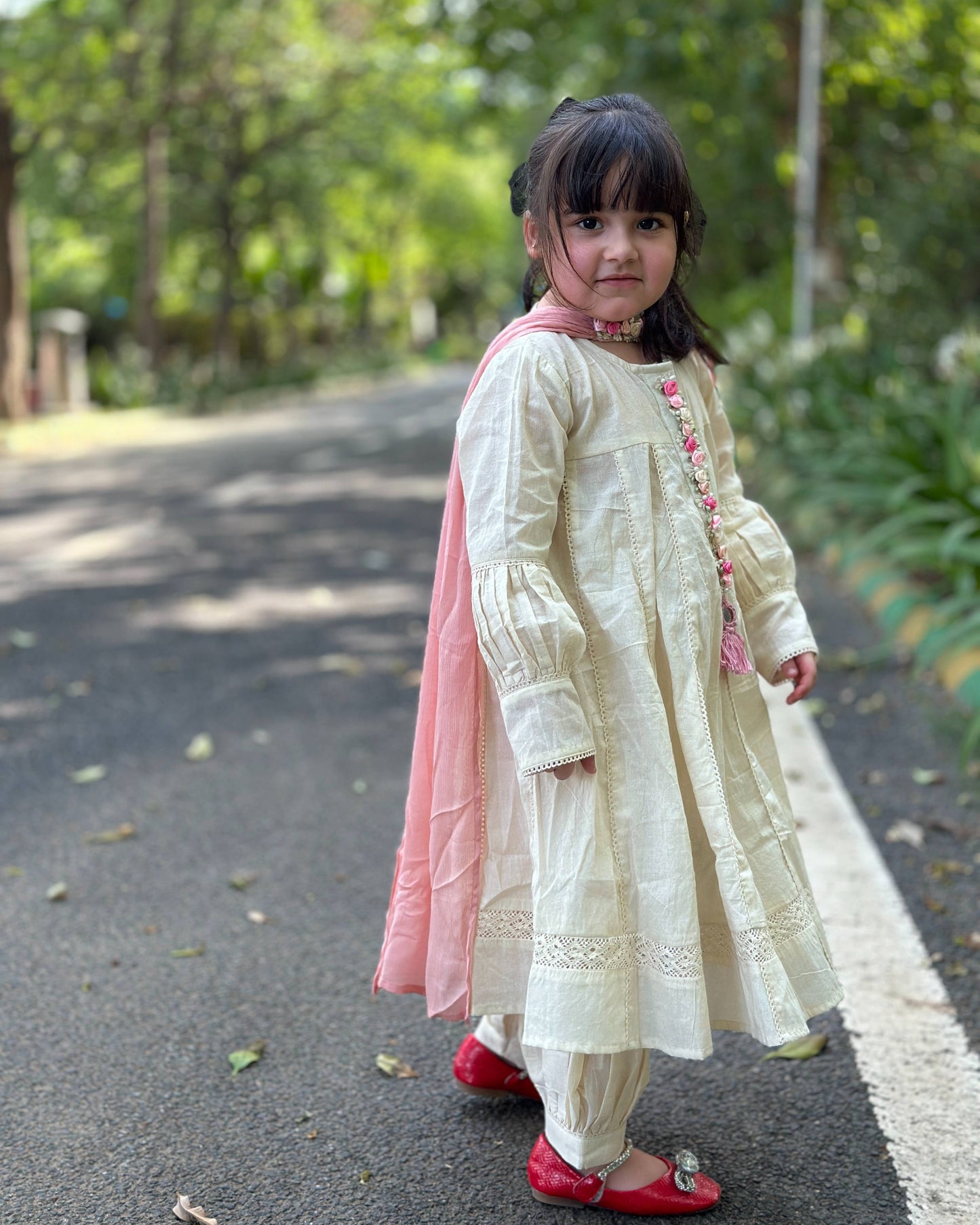 Cotton Anarkali with Balloon Pajama and Pure Shifton Dupatta