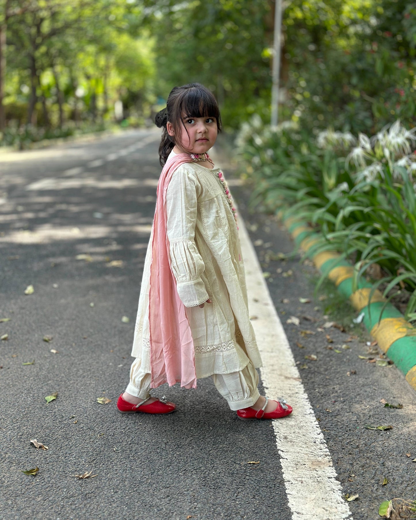 Cotton Anarkali with Balloon Pajama and Pure Shifton Dupatta