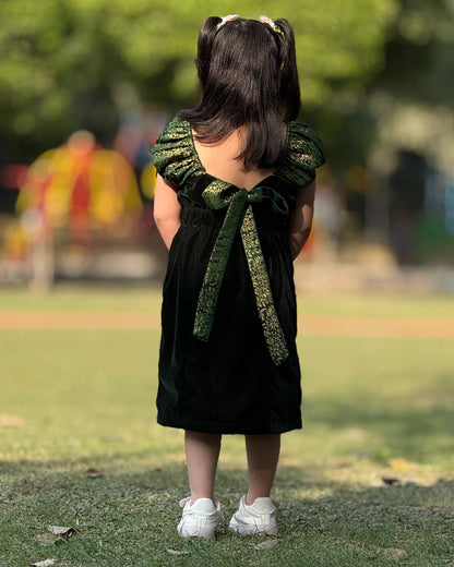 Green Off/On Shoulder Velvet Slit Dress