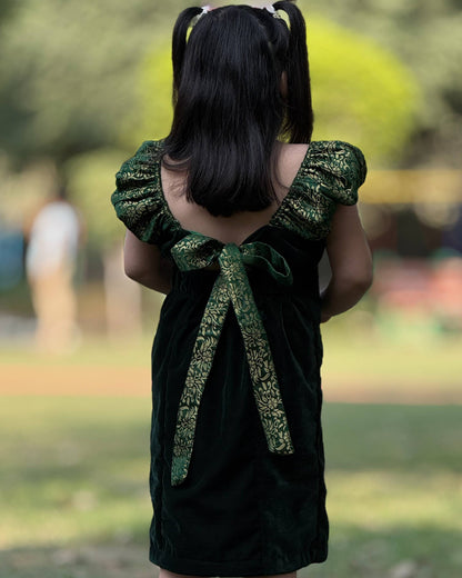 Green Off/On Shoulder Velvet Slit Dress