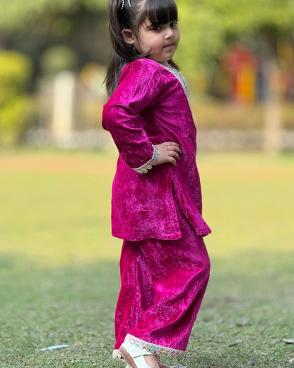 Velvet Embroidery Kurta & Salwar (Magenta)