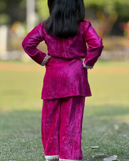 Velvet Embroidery Kurta & Salwar (Magenta)