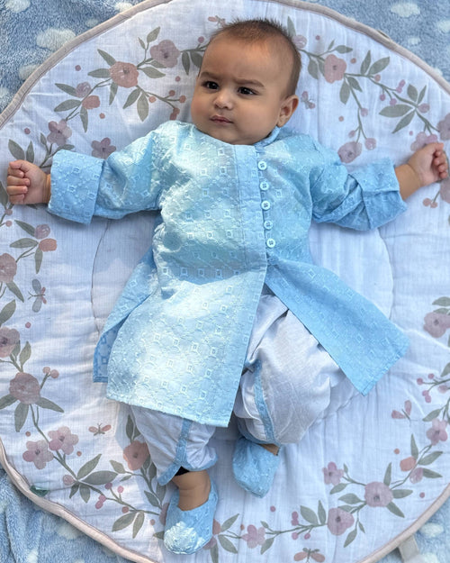 Blue & White Ethnic Kurta Pajama