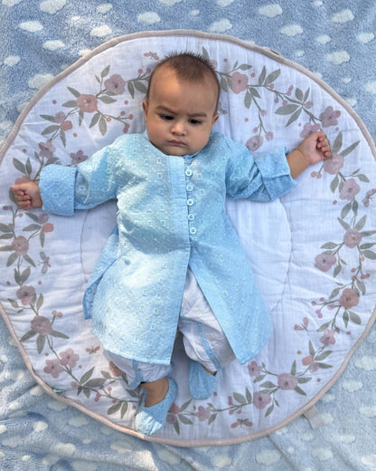 Blue & White Ethnic Kurta Pajama