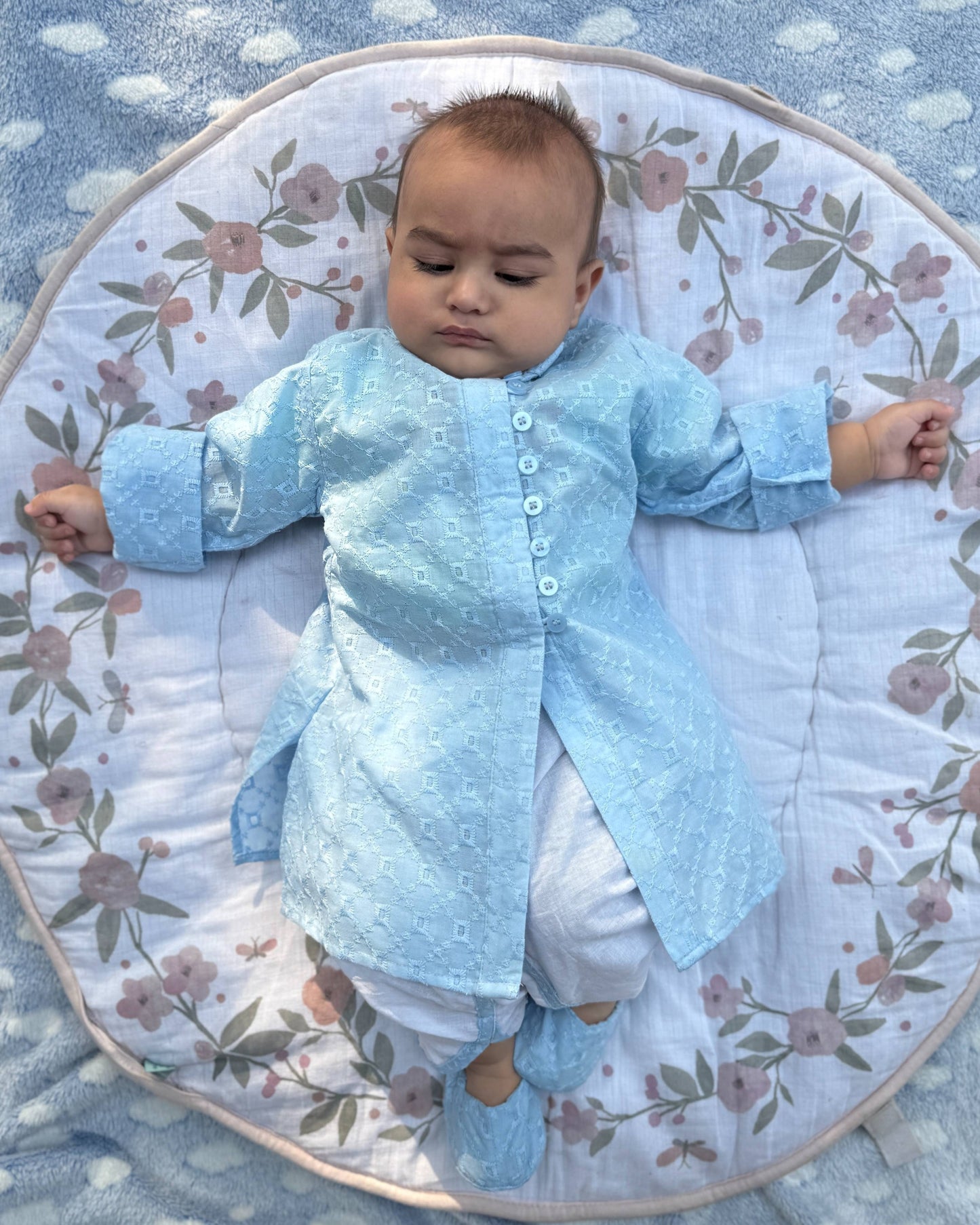 Blue & White Ethnic Kurta Pajama