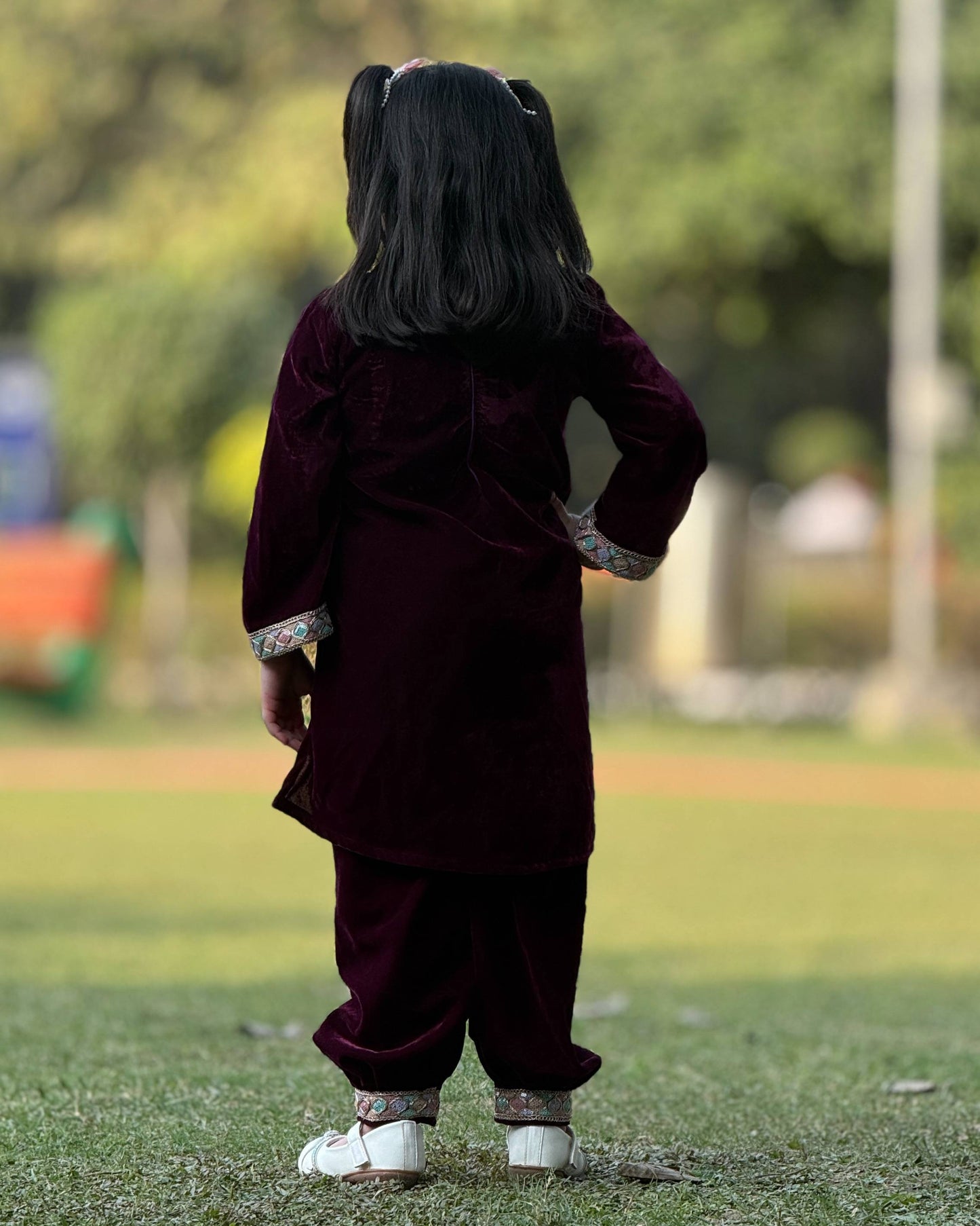 Burgundy Velvet Embroidery Kurta & Salwar