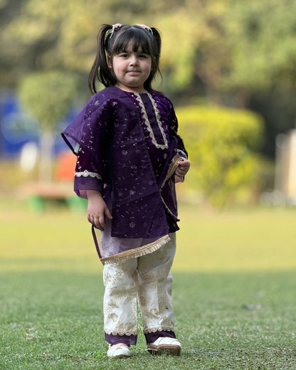 Violet Golden Salwar Kameez with Dupatta