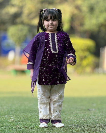 Violet Golden Salwar Kameez with Dupatta