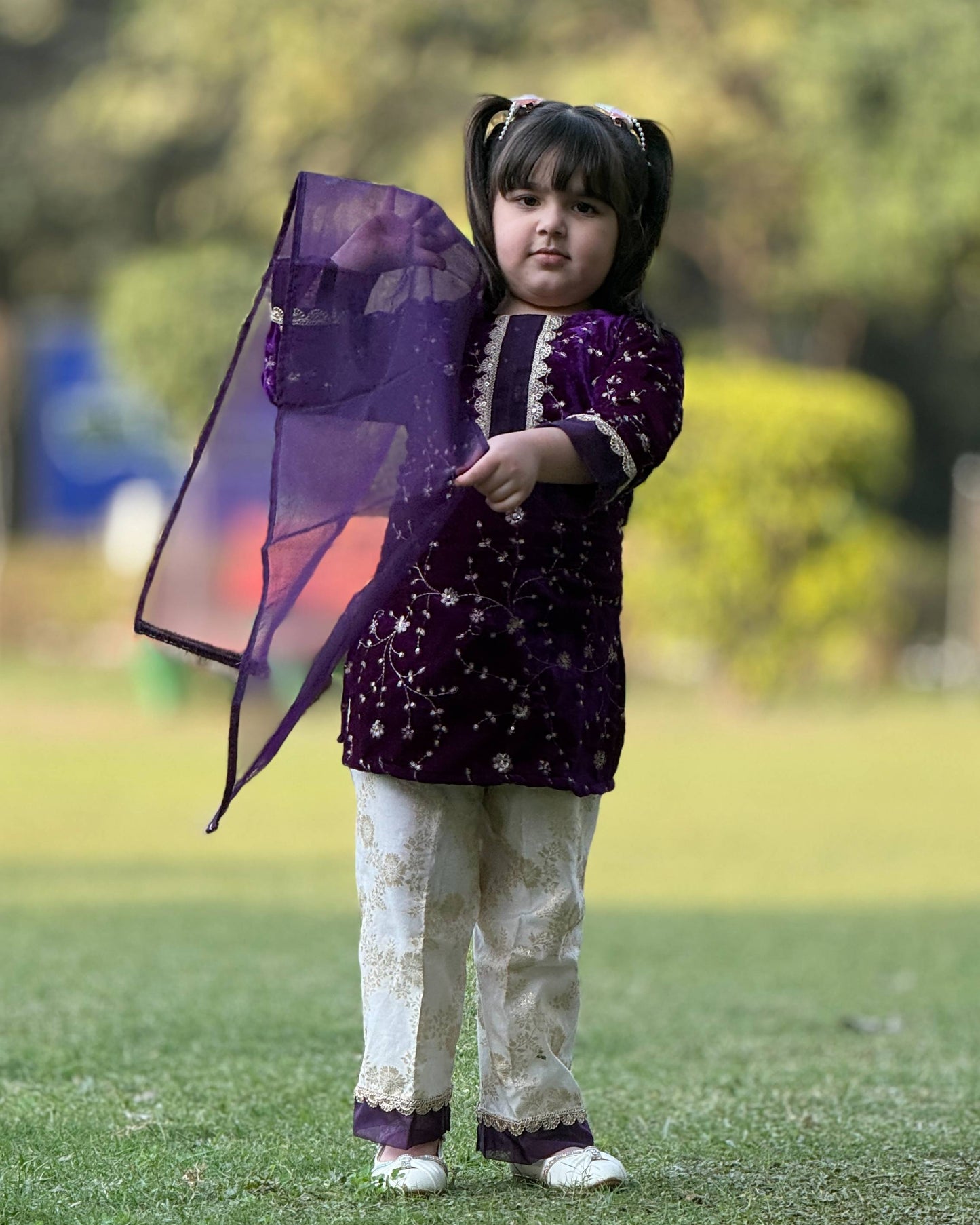 Violet Golden Salwar Kameez with Dupatta