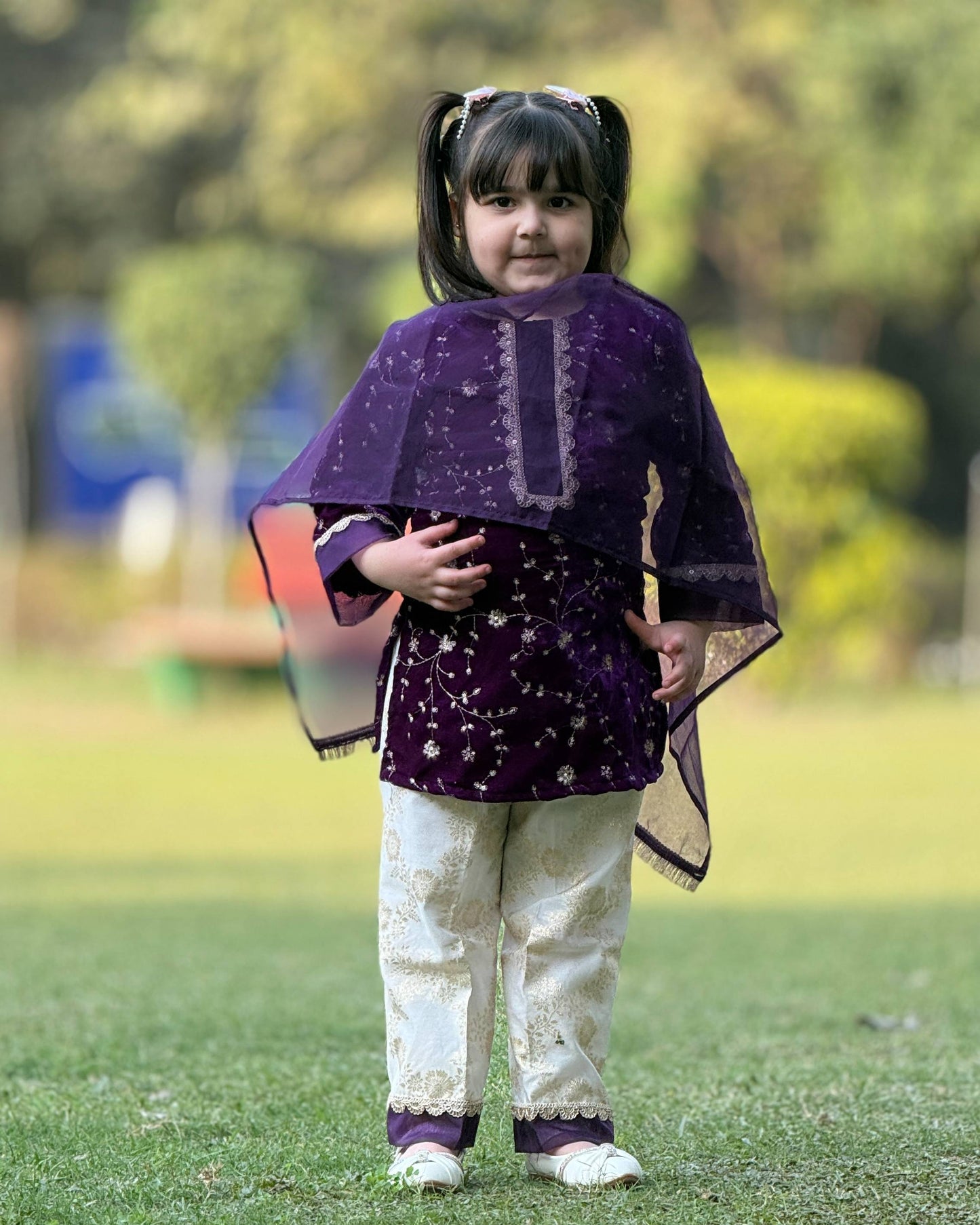 Violet Golden Salwar Kameez with Dupatta