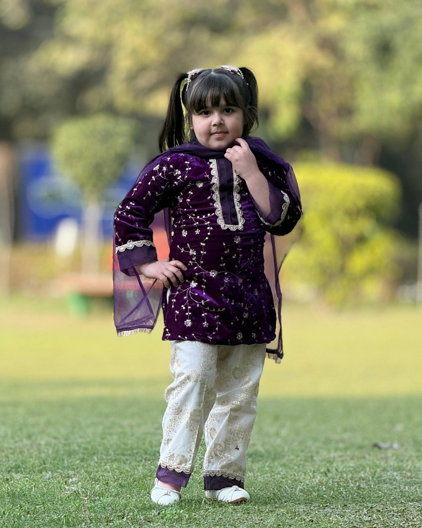 Violet Golden Salwar Kameez with Dupatta