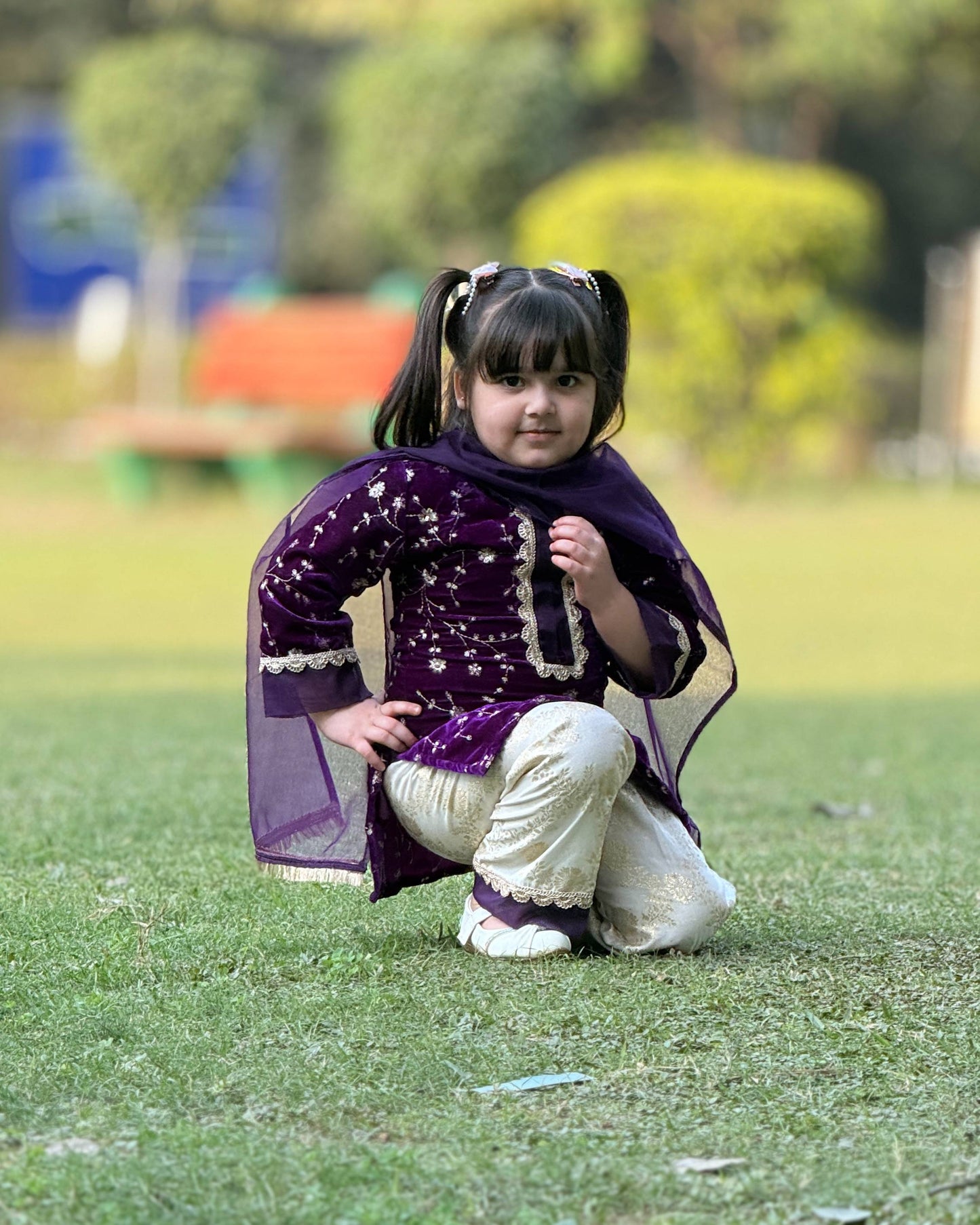 Violet Golden Salwar Kameez with Dupatta