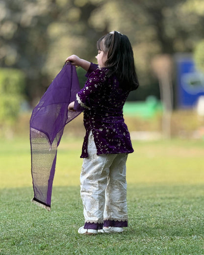 Violet Golden Salwar Kameez with Dupatta