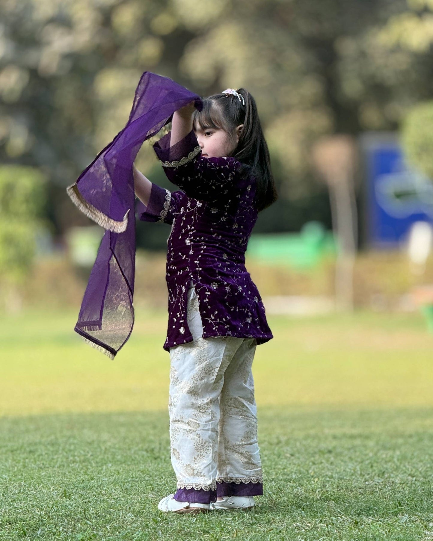 Violet Golden Salwar Kameez with Dupatta