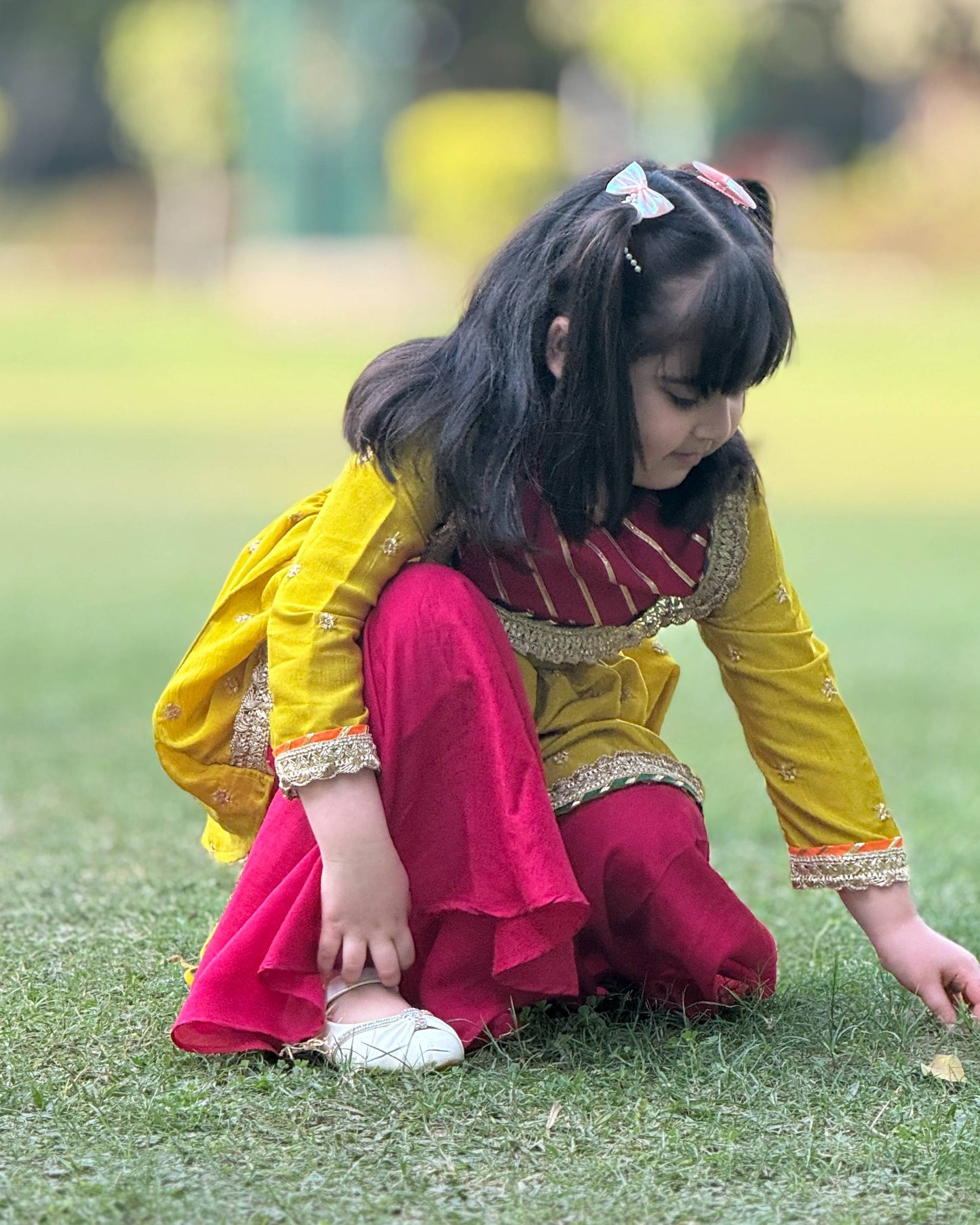 Green & Magenta Kameez with Flared Sharara