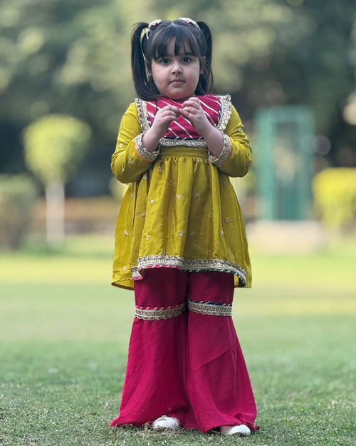 Green & Magenta Kameez with Flared Sharara