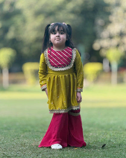 Green & Magenta Kameez with Flared Sharara