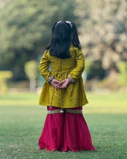 Green & Magenta Kameez with Flared Sharara